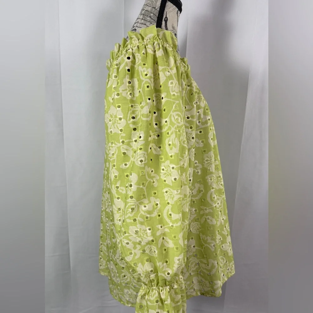 Hester & Orchard NY Sage Green Eyelet Off Shoulder Blouse L Boho Peasant Top